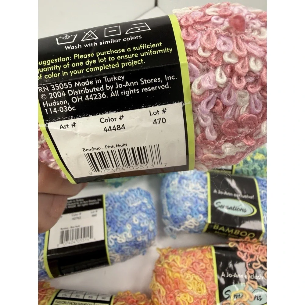 Lot of 9 Sensations BAMBOO Bouclé Yarn - Coral/Yellow Joanns Blue Green Pink